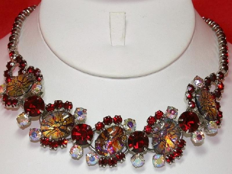 Front view of Red Cabochons Multi-Color/Shaded Necklace