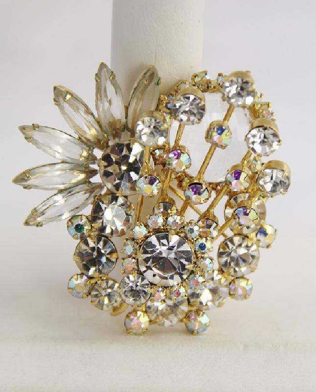 Front view of Clear Navettes Brooch