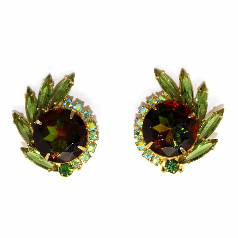 Front view of Green Navettes Multi-Color/Shaded Earrings Clip