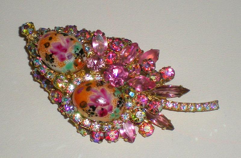 Front view of Pink Cabochons Painted (hand/Transfer) Brooch