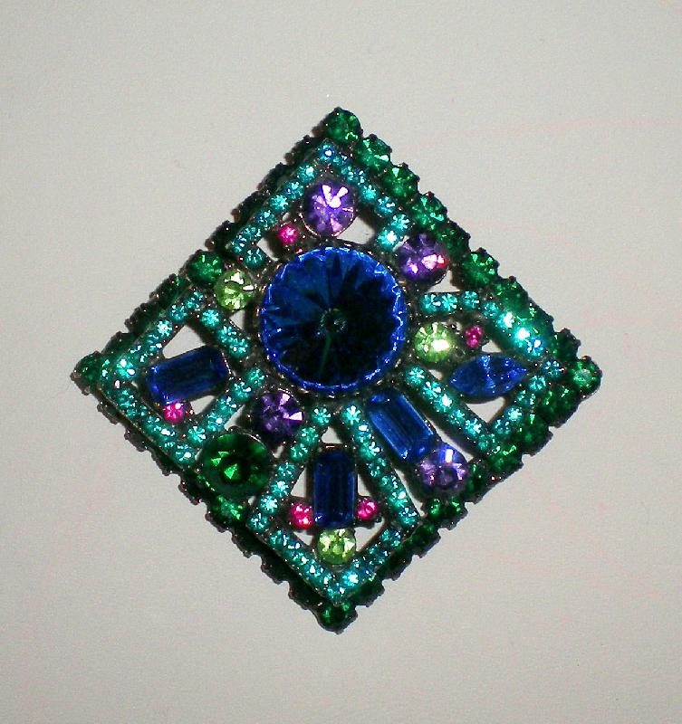 Front view of Blue Baguettes Rivoli/Margarita Brooch