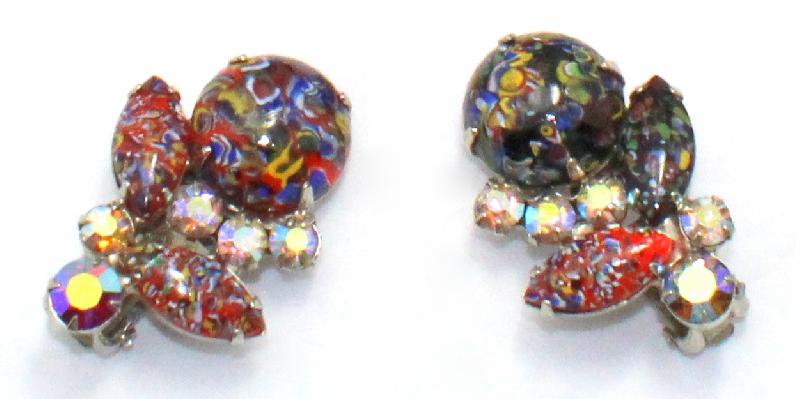 Front view of Red Cabochons Spotted Earrings Clip