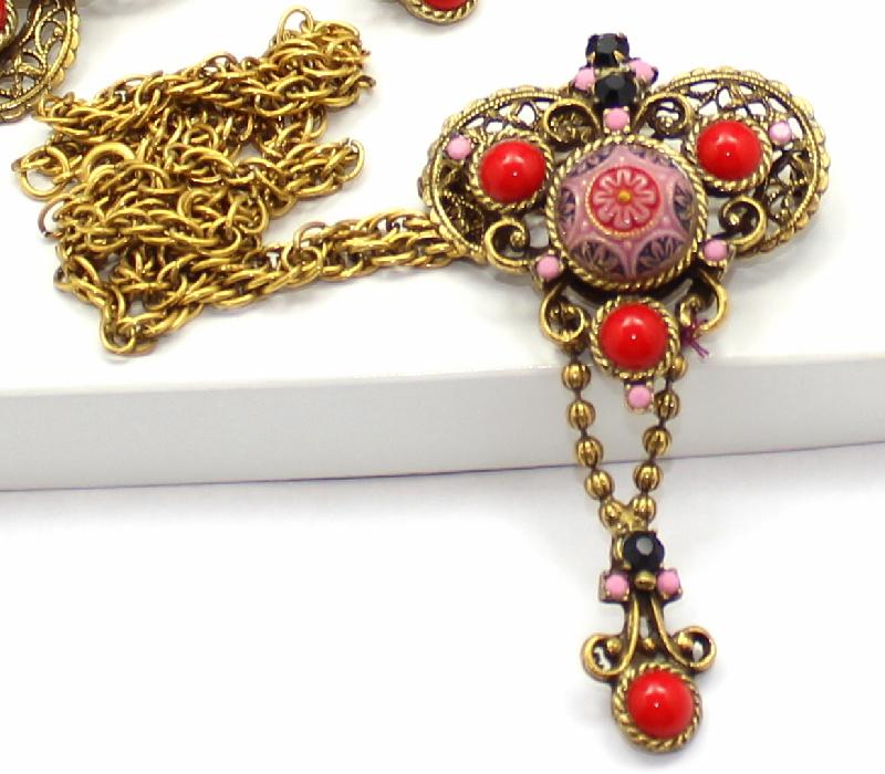 Front view of Red Cabochons Molded/Cut Pin Pendant