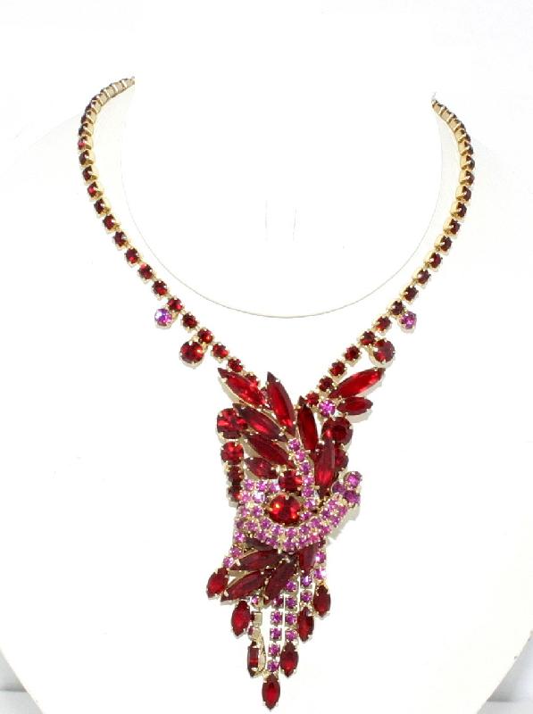 Front view of Pink Navettes Necklace