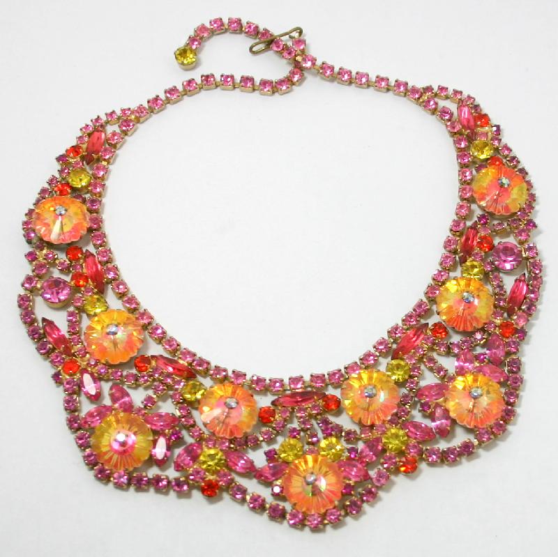 Front view of Pink Navettes Rivoli/Margarita Necklace