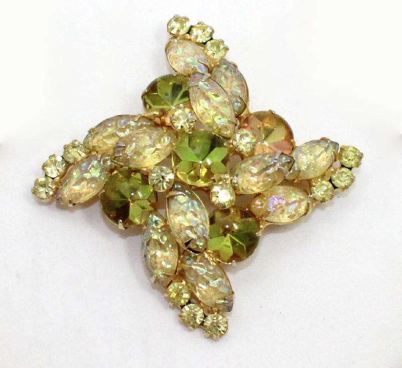 Front view of Yellow Cabochons Molded/Cut Brooch