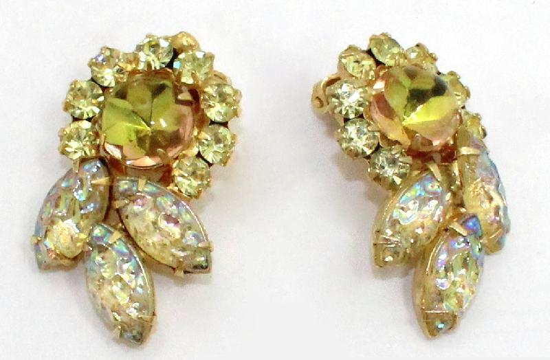 Front view of Yellow Cabochons Multi-Color/Shaded Earrings Clip