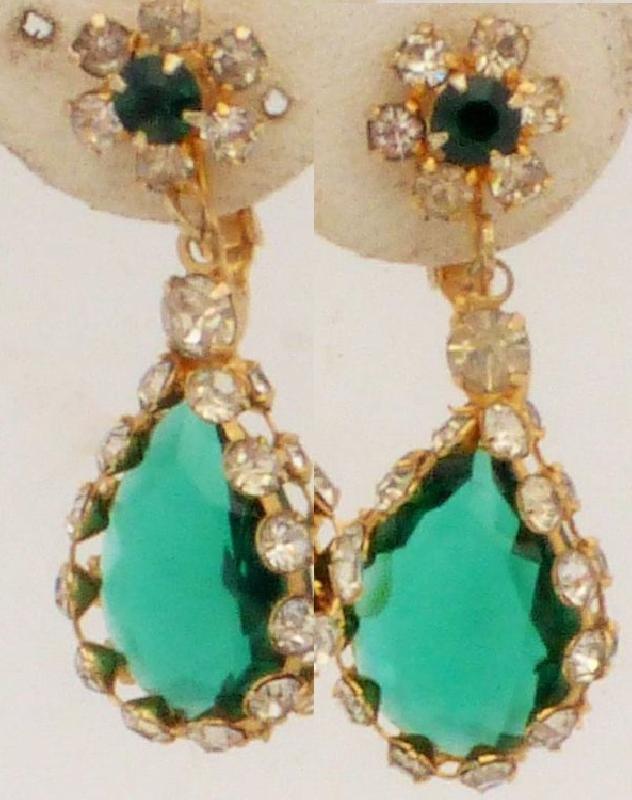 Front view of Green Framed Disks Earrings Clip