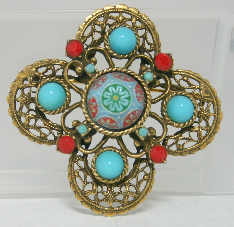 Front view of Turquoise Cabochons Molded/Cut Brooch