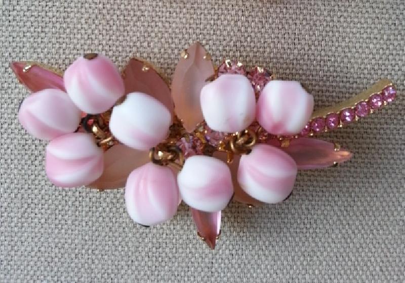 Front view of Pink Navettes Frosted Brooch