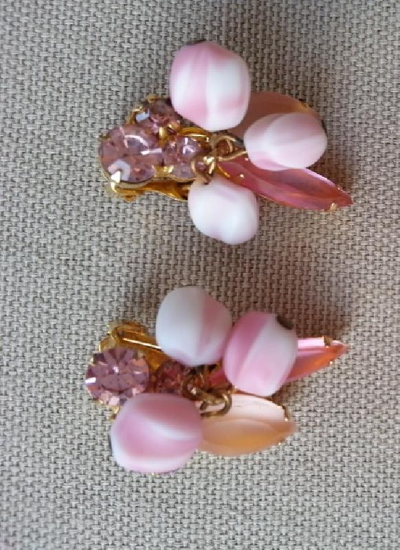 Front view of Pink Navettes Frosted Earrings Clip