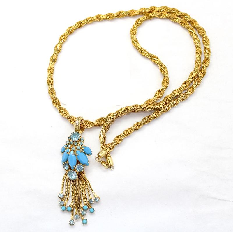 Front view of Blue Navettes Pendant