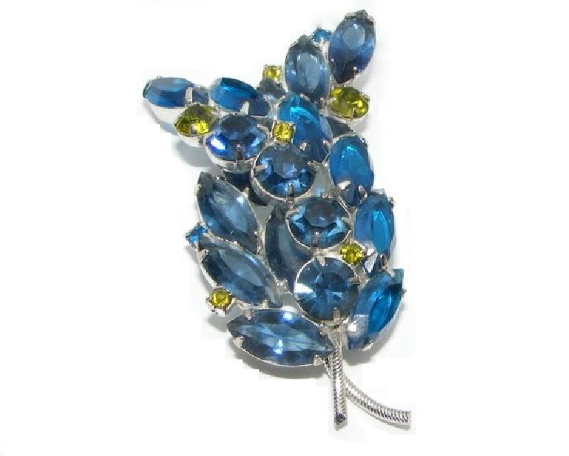 Front view of Blue Navettes Brooch