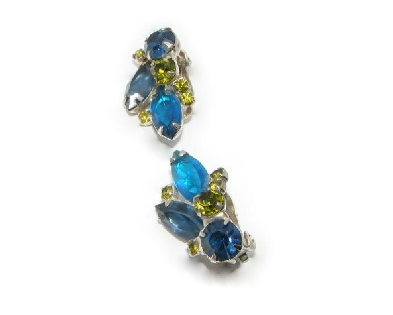 Front view of Blue Navettes Earrings Clip