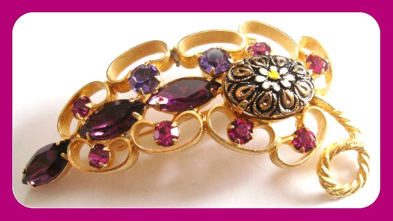 Front view of Purple (cardinal) Cabochons Molded/Cut Brooch