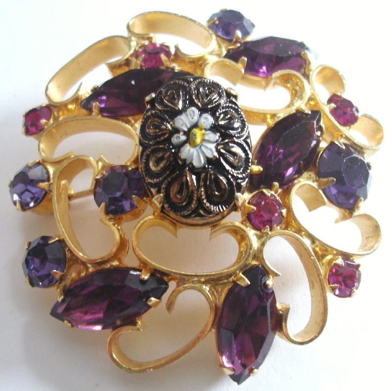 Front view of Purple (cardinal) Navettes Molded/Cut Brooch