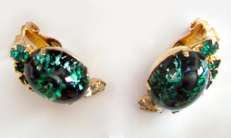 Front view of Green Cabochons Multi-Color/Shaded Earrings Clip