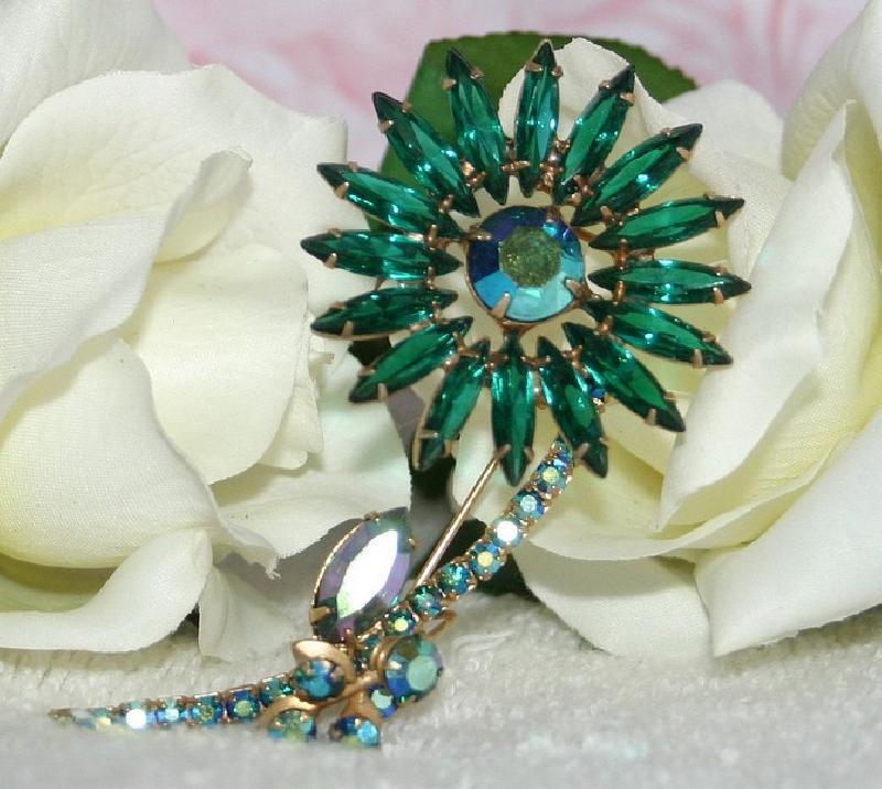 Front view of Green Navettes Brooch