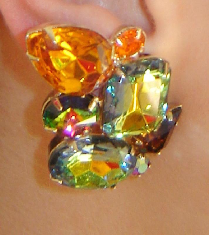 Front view of Topaz Oval Multi-Color/Shaded Earrings Clip