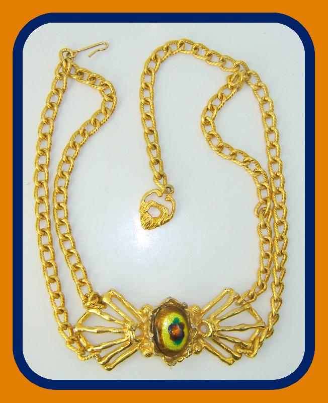 Front view of Topaz Cabochons Painted (hand/Transfer) Necklace
