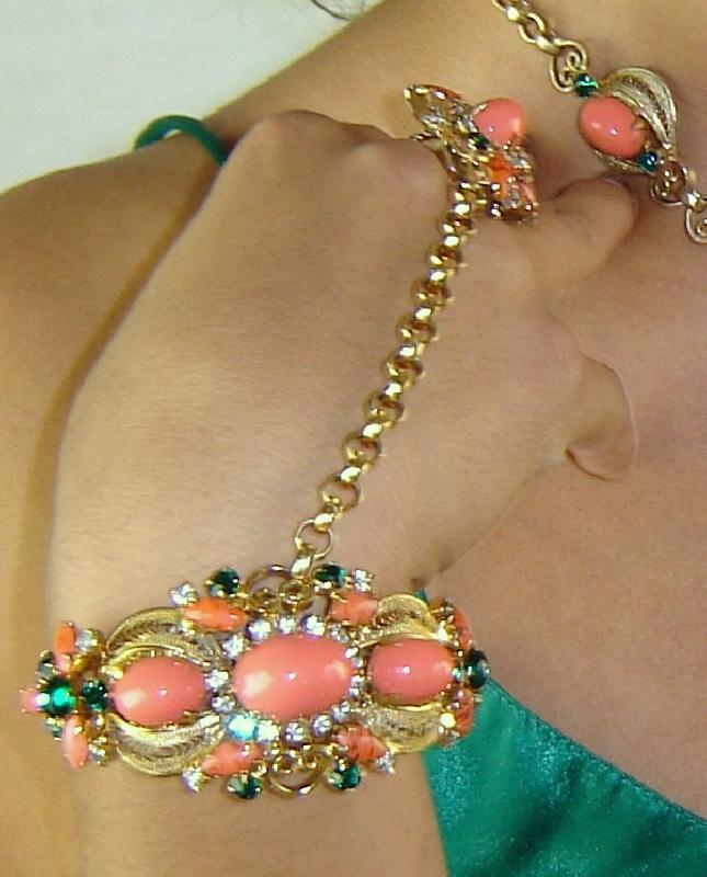 Front view of Orange Cabochons Plastic Bracelet Slave