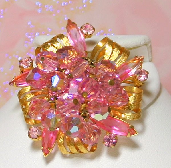 Front view of Pink Navettes Brooch