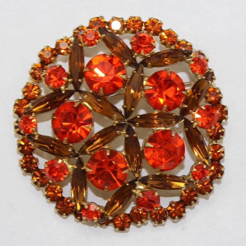 Front view of Orange Navettes Brooch
