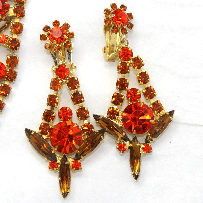 Front view of Orange Navettes Earrings Clip