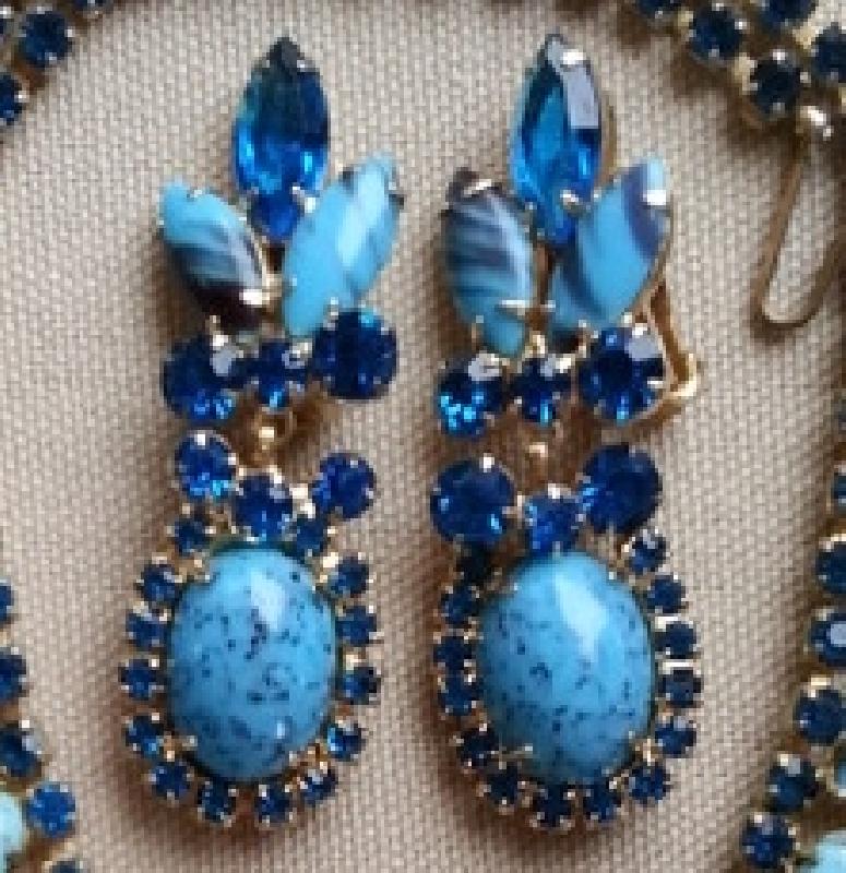 Front view of Blue Cabochons Spotted Earrings Clip