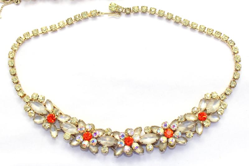 Front view of White (chalk Or Milk) Navettes Frosted Necklace