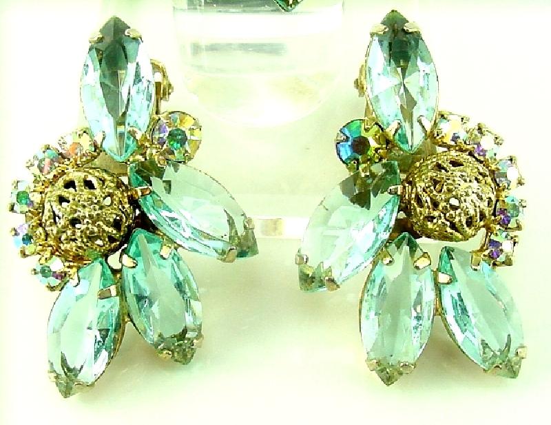 Front view of Blue Navettes Earrings Clip