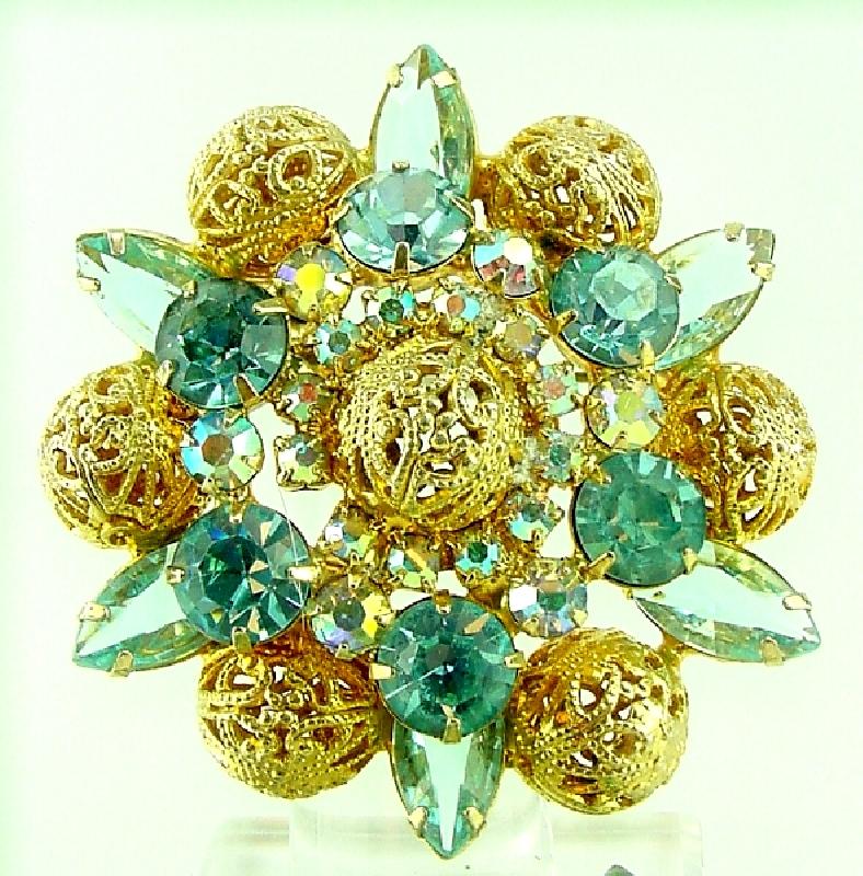 Front view of Blue Navettes Brooch