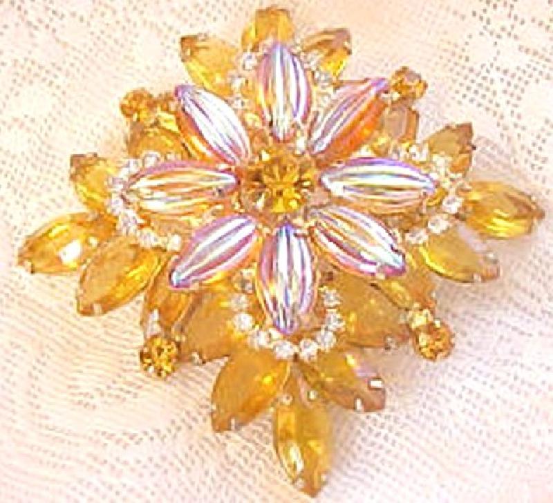 Front view of Yellow Navettes Molded/Cut Brooch