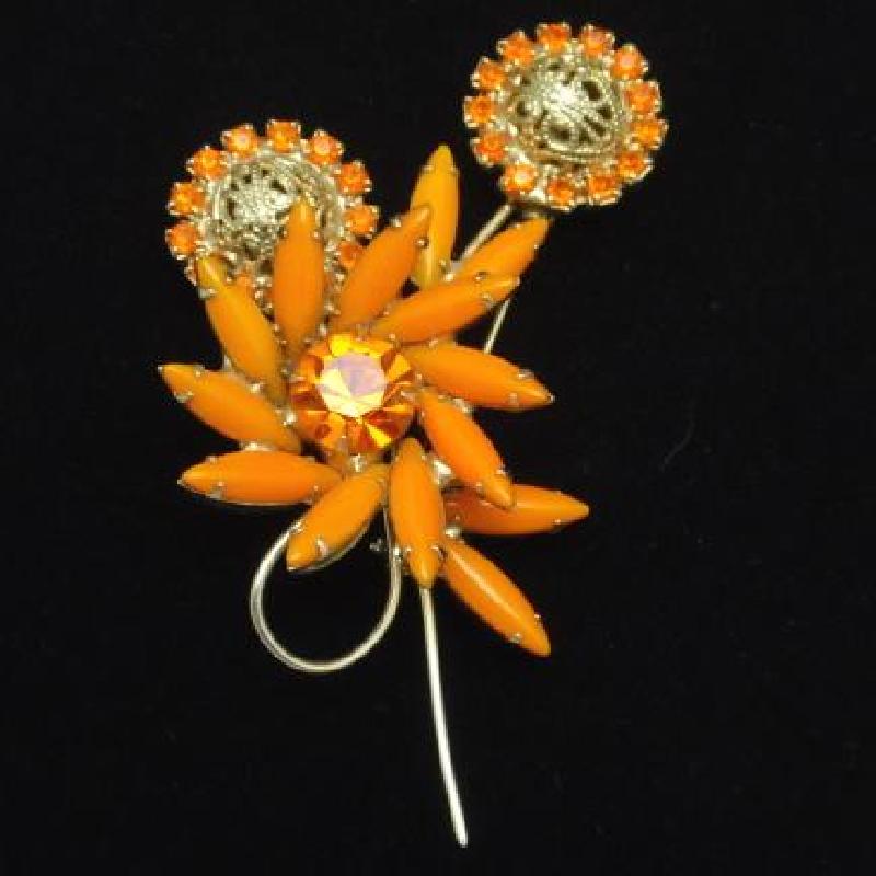 Front view of Orange Navettes Brooch