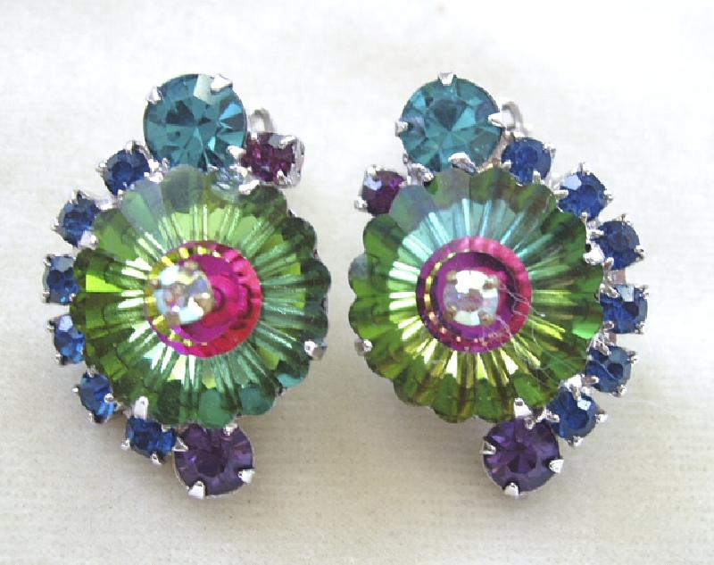 Front view of Multiple Colors Chatons Only Rivoli/Margarita Earrings Clip