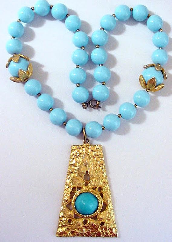 Front view of Blue Cabochons Plastic Necklace