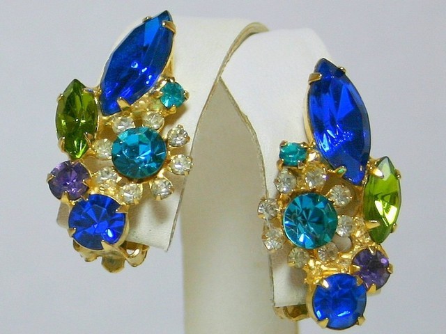 Front view of Blue Navettes Earrings Clip