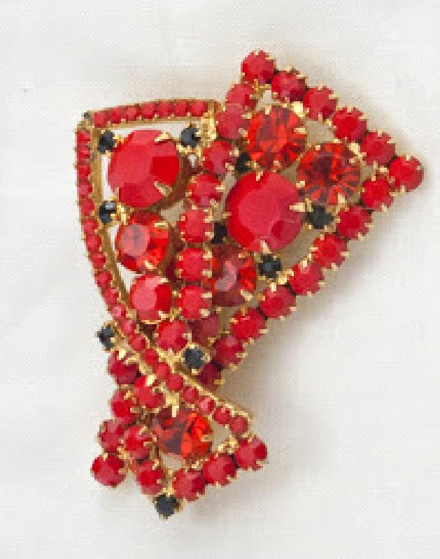 Front view of Red Chatons Only Brooch