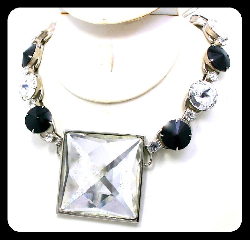 Front view of Clear Square Rivoli/Margarita Necklace