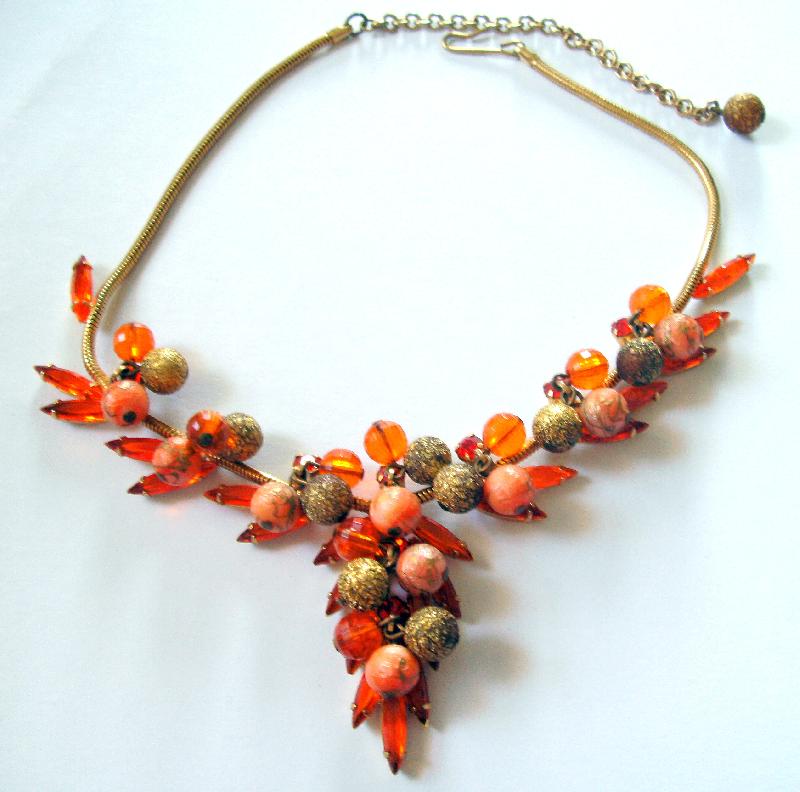 Front view of Orange Navettes Necklace