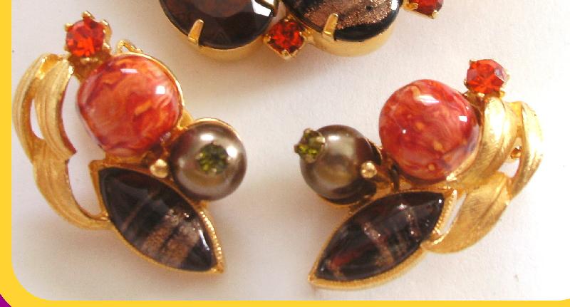 Front view of Fall Navettes Striped Earrings Clip