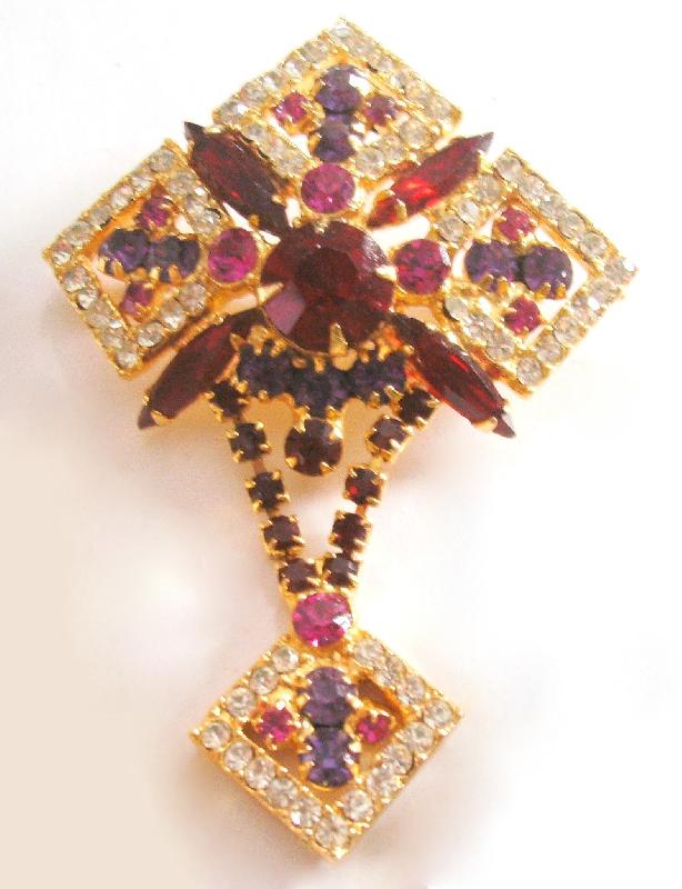 Front view of Red Navettes Brooch