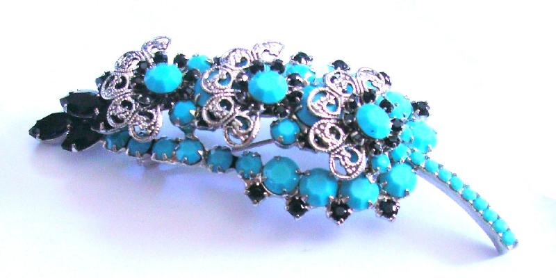 Front view of Turquoise Navettes Brooch