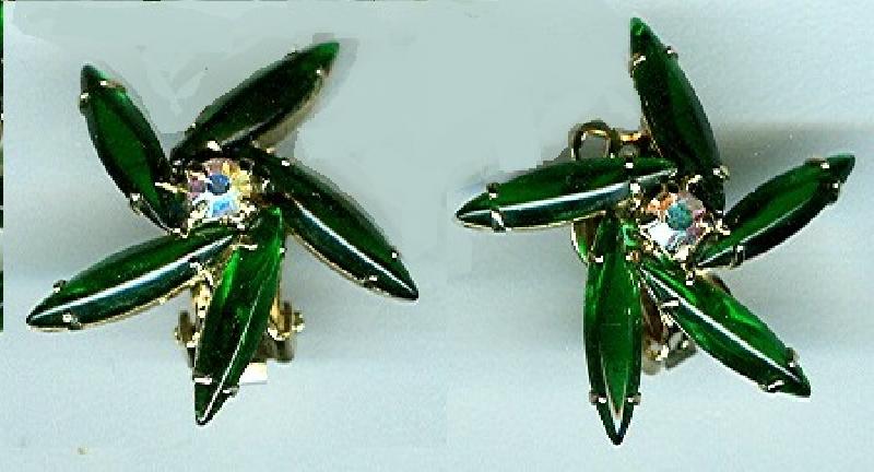 Front view of Green Navettes Earrings Clip