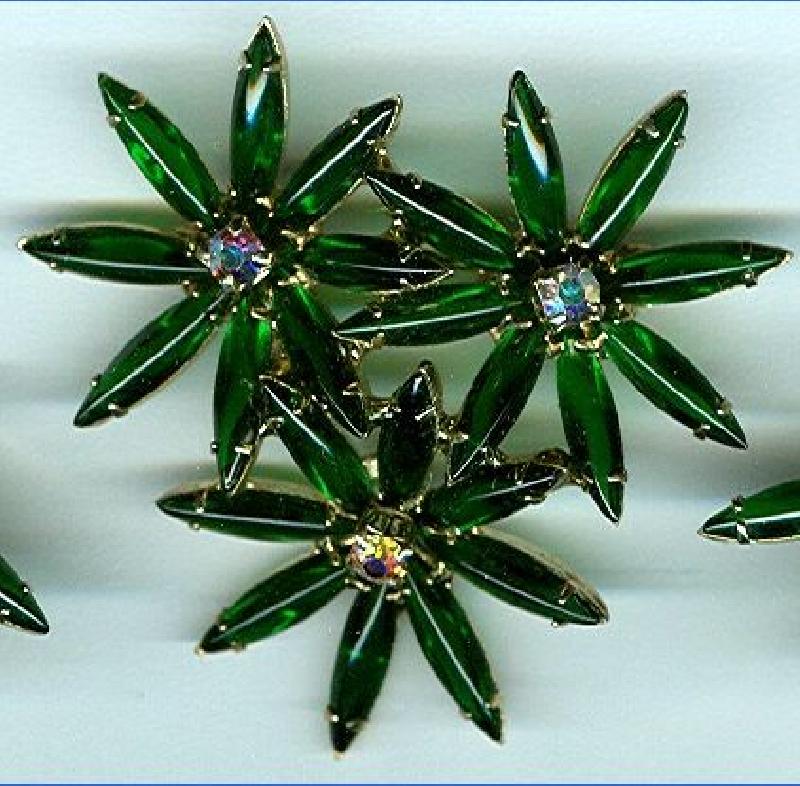 Front view of Green Navettes Brooch