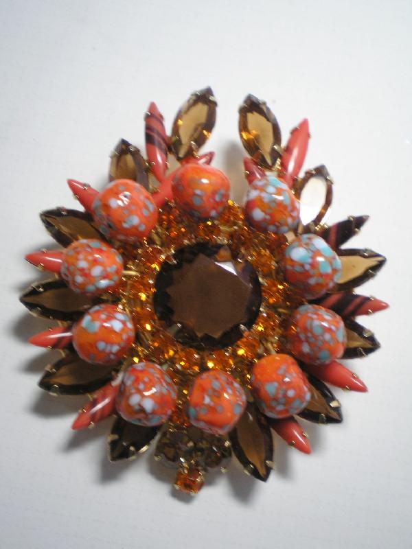 Front view of Topaz Navettes Striped Brooch