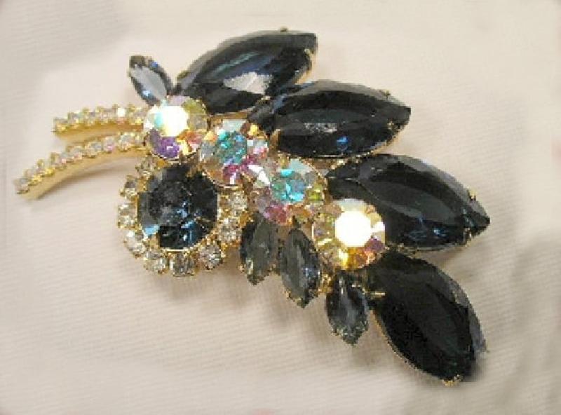 Front view of Blue Navettes Brooch