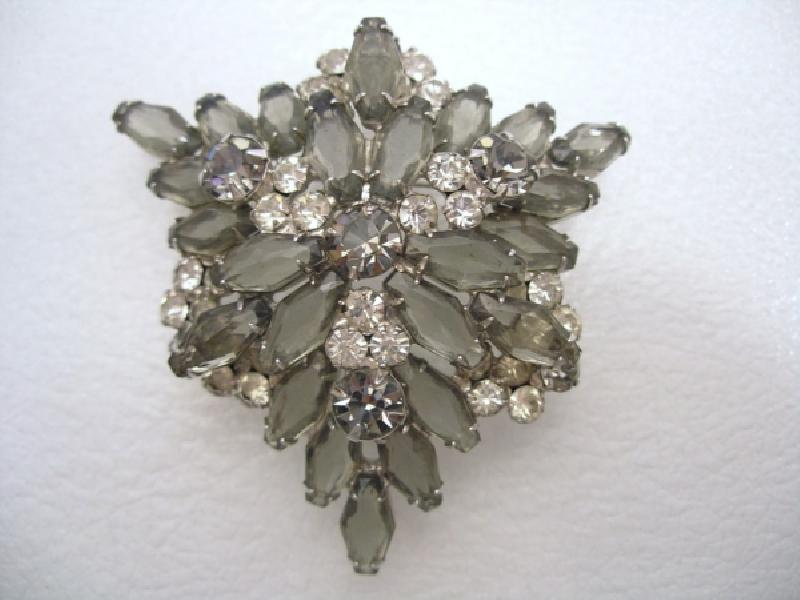 Front view of Gray (black Diamond) Hexagon Brooch