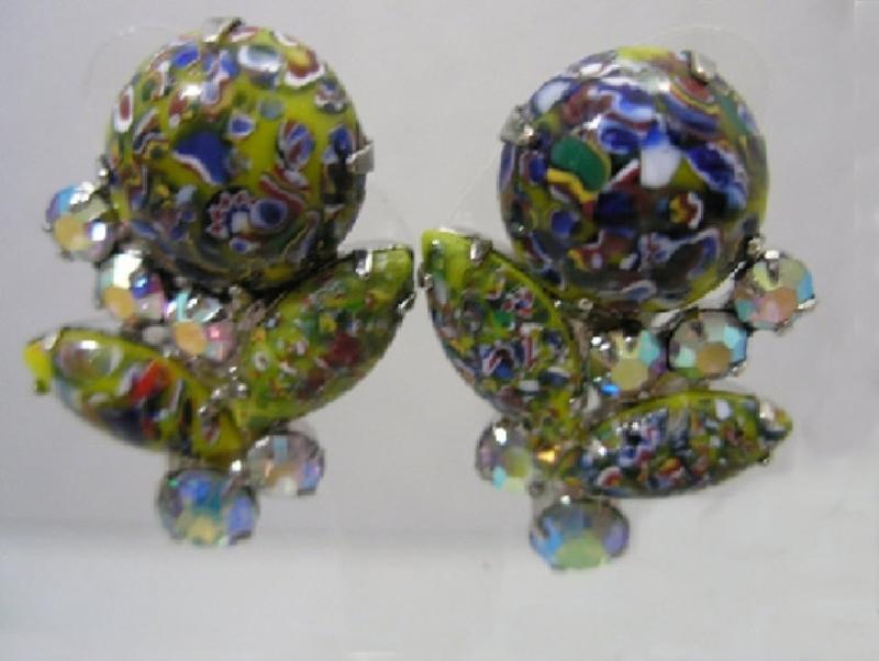 Front view of Multiple Colors Cabochons Multi-Color/Shaded Earrings Clip