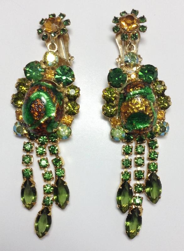 Front view of Green Cabochons Multi-Color/Shaded Earrings Clip